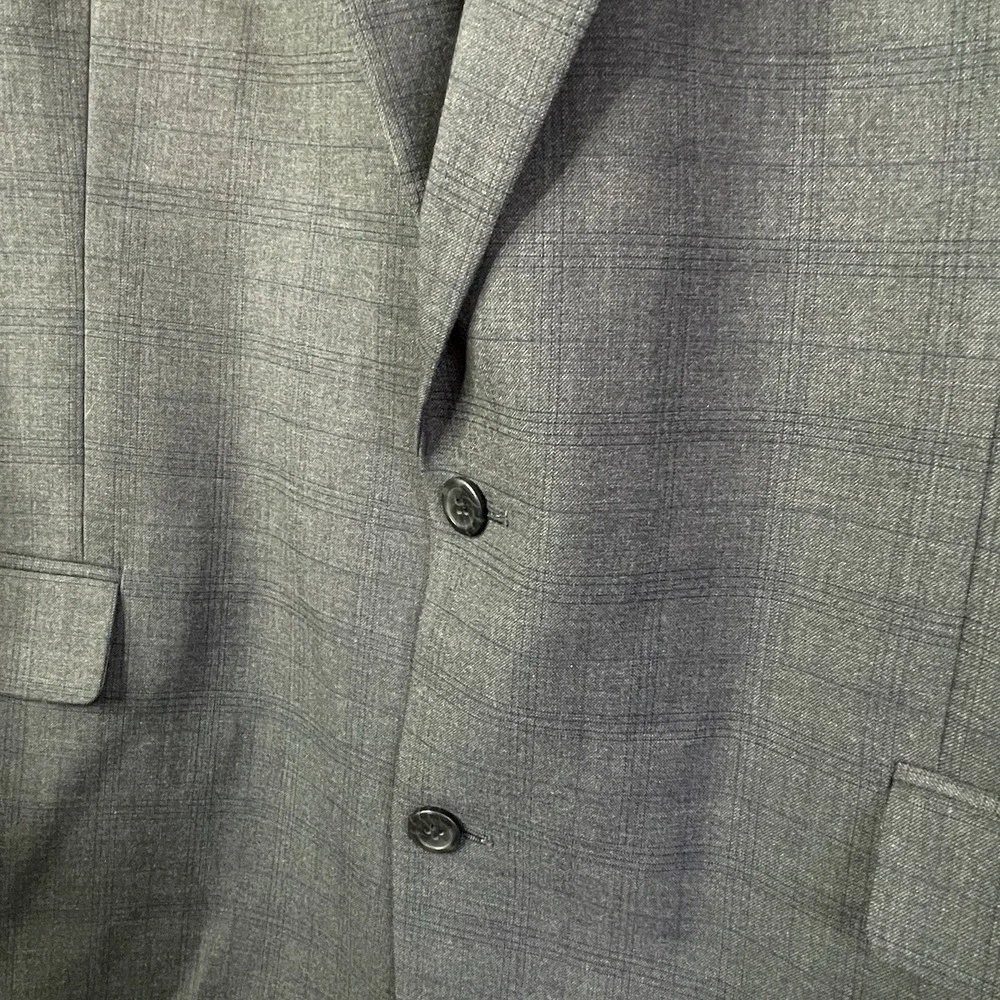 Geoffrey Beene‎ Gray Blue Windowpane Blazer 52R  2 Button Rayon Suit Jacket